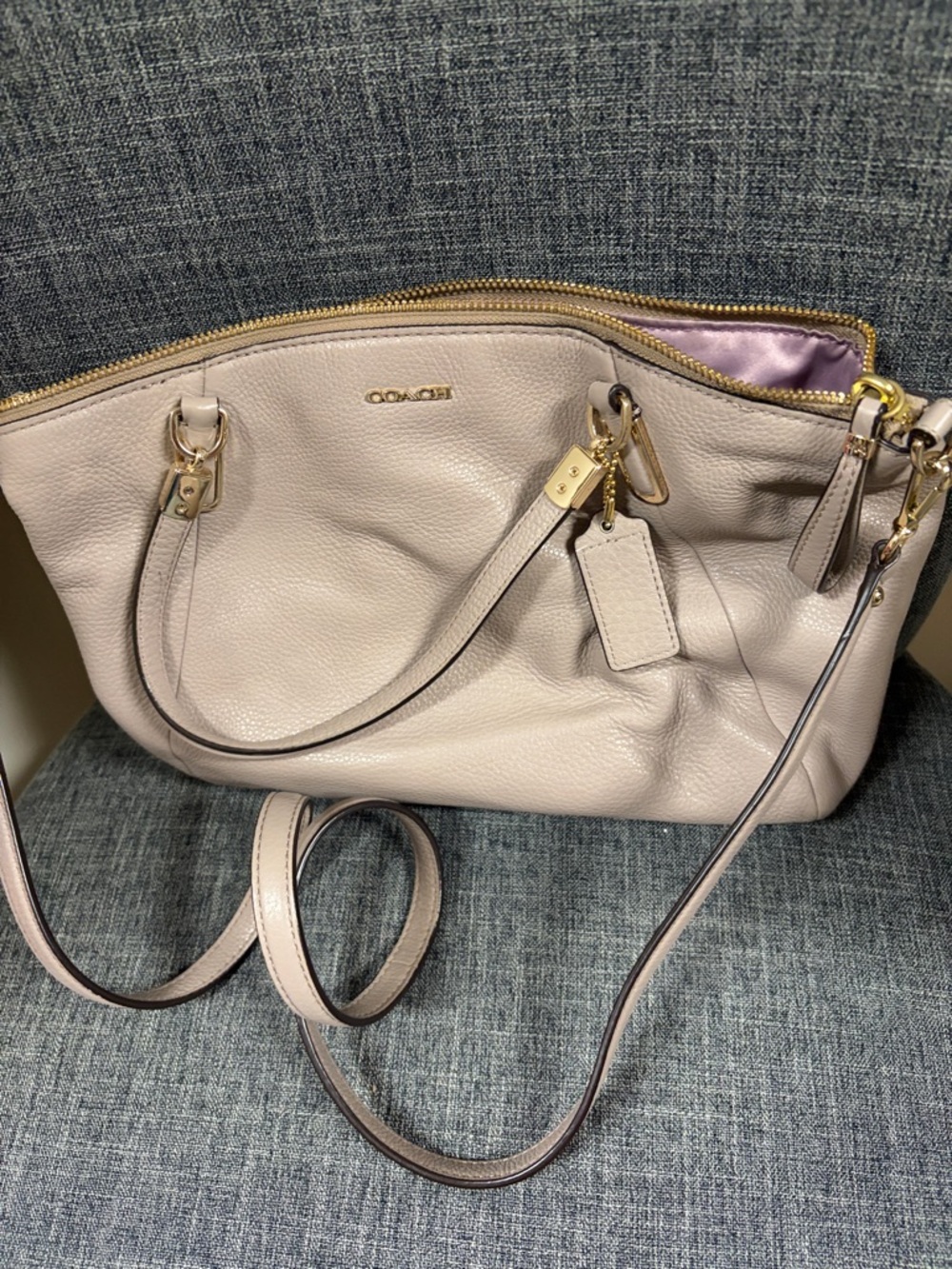 Coach Pebble Leather Shoulder Bag in Soft Taupe